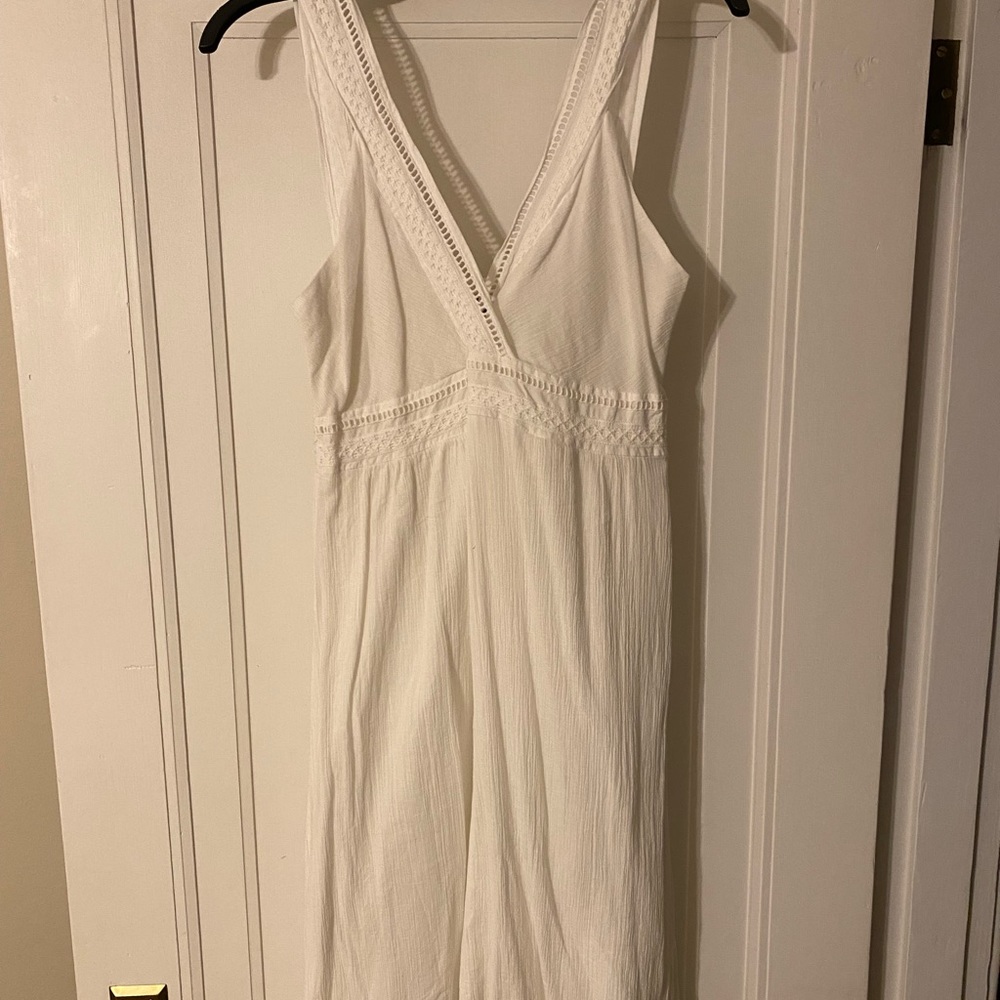 White linen, smocked sun dress.